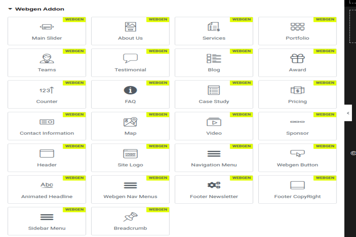 Elementor Widgets for Webgen